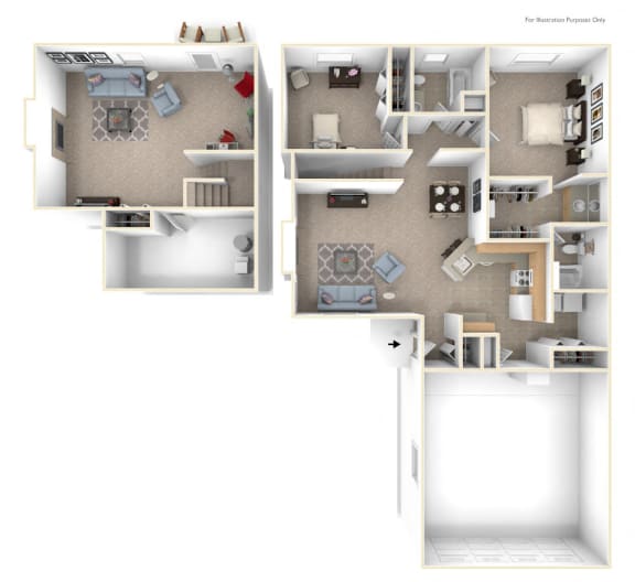 Two Bedroom Ranch Floor Plan at Autumn Lakes Apartments and Townhomes, Mishawaka, 46544