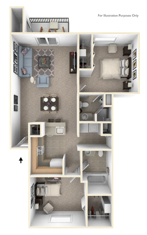Two Bedroom, Two Bath Floor Plan at The Crossings Apartments, Grand Rapids, 49508