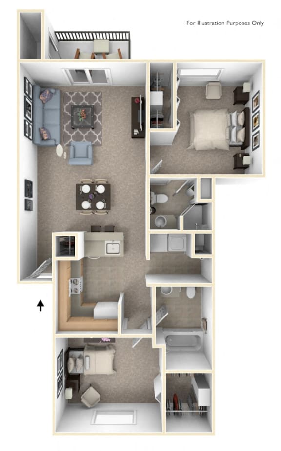 Two Bedroom, Two Bath Floorplan at North Pointe Apartments, Elkhart, 46514