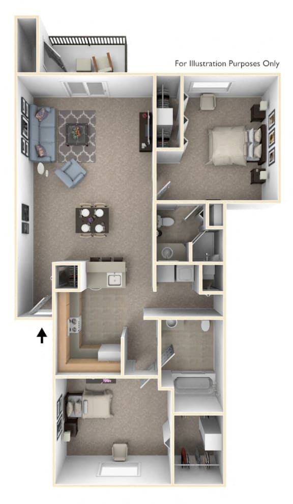 2 Bed 2 Bath Two Bedroom, Two Bath Floor Plan at Pine Knoll Apartments, Michigan, 49014