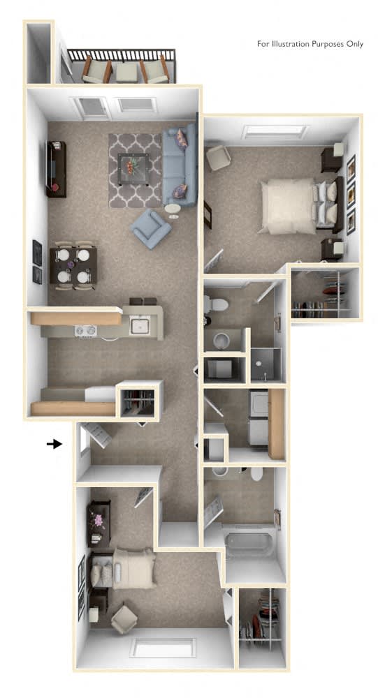 Two Bedroom Floor Plan at West Hampton Park Apartment Homes, Elkhorn, NE, 68022