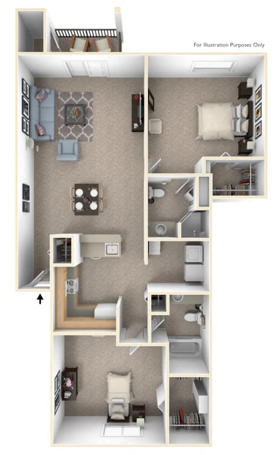 Two Bedroom Two Bath Floorplan at Dupont Lakes Apartments, Fort Wayne, 46825