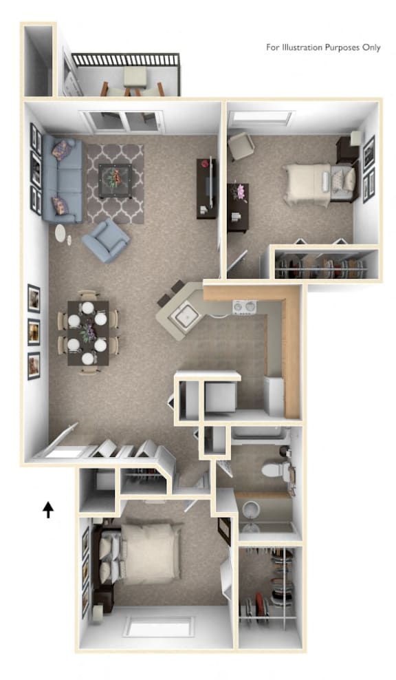 Two Bedroom Two Bath Floorplan | 927 Sq. Ft. at Emerald Park Apartments, Kalamazoo