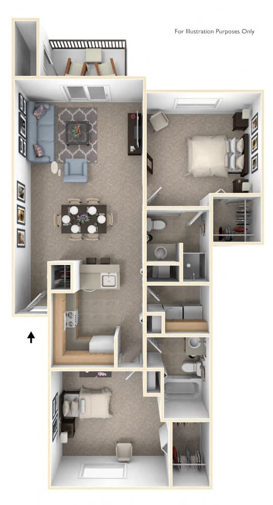 Two Bedroom Floor Plan at Limestone Creek Apartment Homes, Alabama, 35756