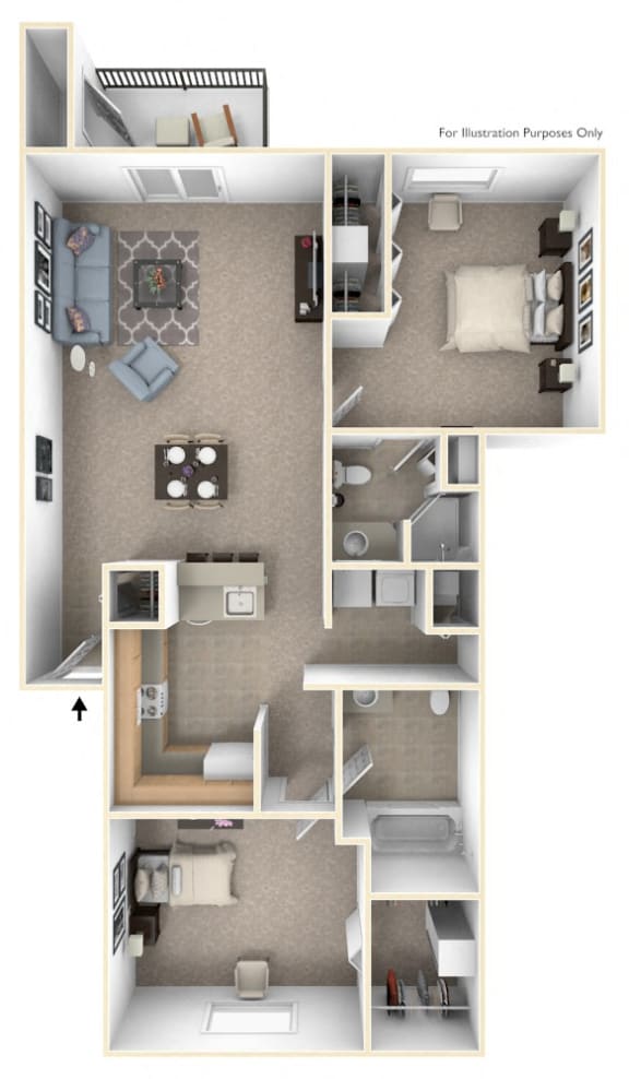 2 Bed 2 bath Two Bedroom Floor Plan at Oak Shores Apartments, Wisconsin