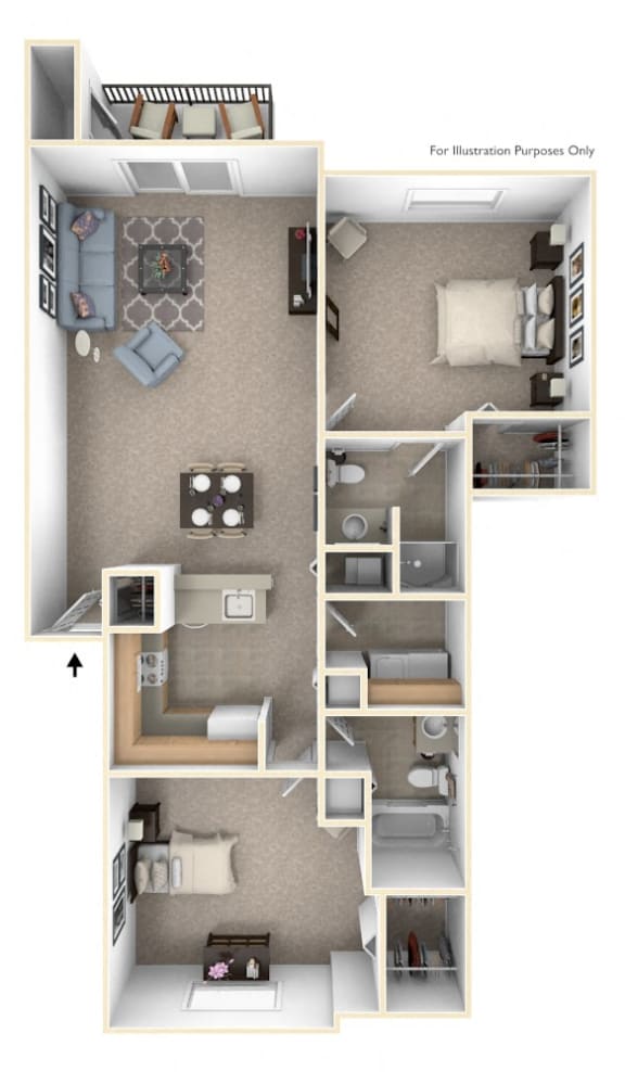2 Bed 2 Bath Two Bedroom - Two Bathroom Floor Plan at Brentwood Park Apartments, La Vista, NE, 68128