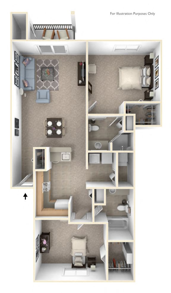 Two Bedroom Two Bath Floorplan at Foxwood and The Hermitage, Portage, MI