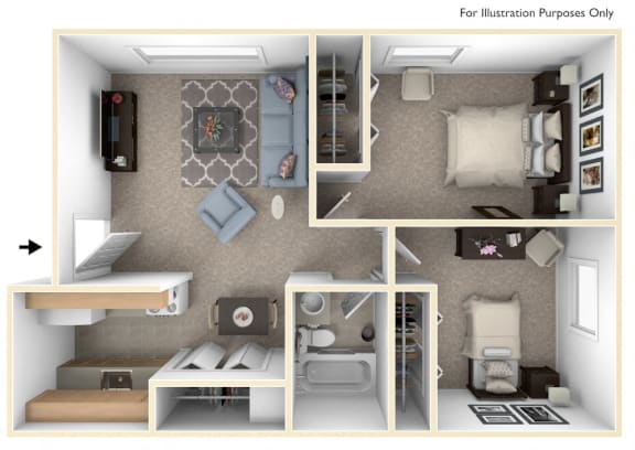Two Bedroom Floor Plan at Waverly Park Apartments, Lansing