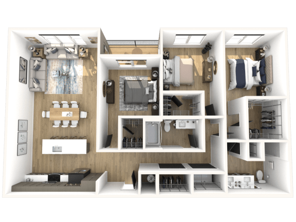 CC1 3 bed 2 bath floorplan apartment home at Avant Luxe+ Apartments in Carmel, Indiana