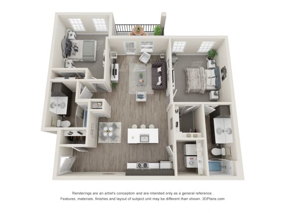 Maple 2 Bed 2 Bath Floor Plan at Village Place Apartments, Romeoville