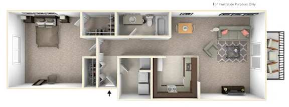 1-Bed/1-Bath, Viola Floor Plan at LakePointe Apartments, Batavia