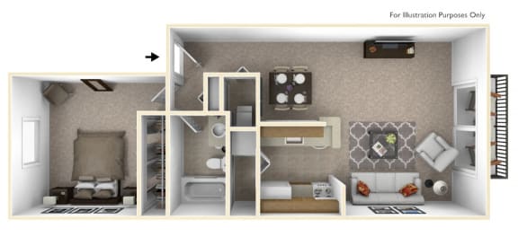 1-Bed/1-Bath, Wandflower Floor Plan at Southport Apartments, Belleville