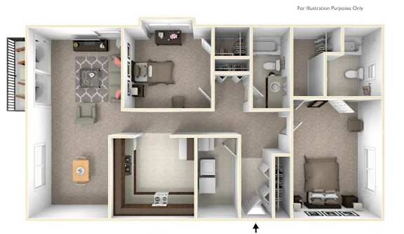 2-Bed/2-Bath, Watsonia Floor Plan