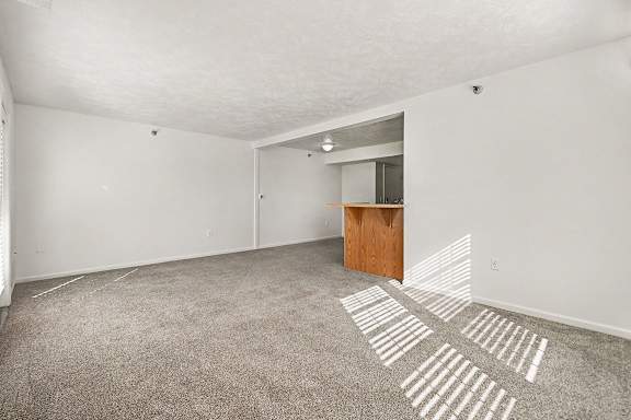An end style living room with a carpet and a breakfast bar at West Hampton Park Apartment Homes, Nebraska, 68022