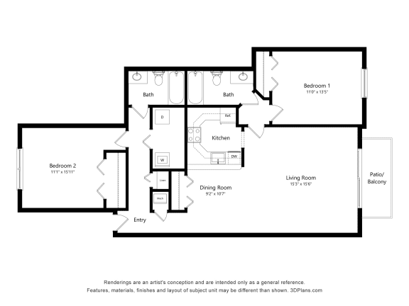 Bouvardia Floor Plan at Westlake Apartments, Belleville, Michigan