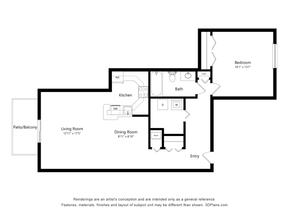 Malva Floor Plan at Westlake Apartments, Belleville, MI