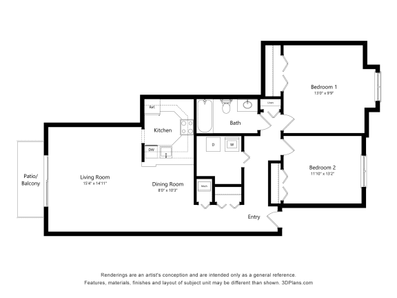 Petunia Floor Plan at Westlake Apartments, Belleville, 48111
