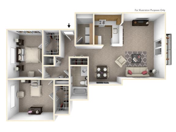 2-Bed/1-Bath, Wisteria Floor Plan at The Harbours Apartments, Clinton Twp, Michigan