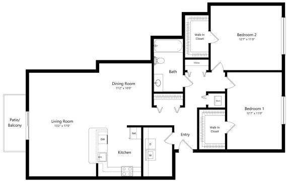a black and white floor plan of a houseat The Harbours Apartments, Clinton Twp