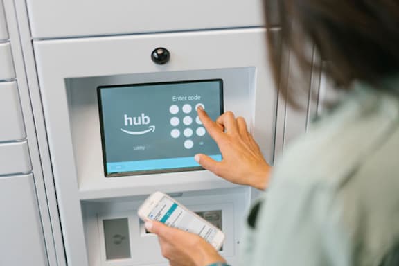 Amazon Hub package lockers at Wood Creek Apartments, Wisconsin