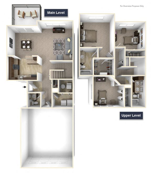 Yarrow - No Basement Floor Plan 3 BR 2.5 BA at Killian Lakes Apartments and Townhomes, Columbia, SC
