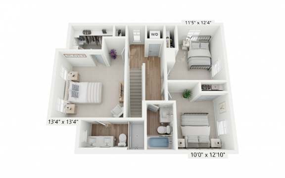 A floor plan of a small apartment with a bedroom, living room, and bathroom.