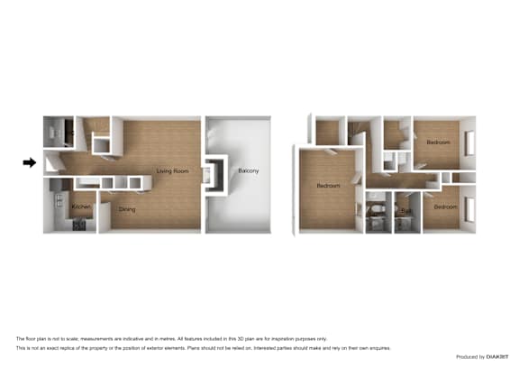 A floor plan of a house with a living room, kitchen, dining area, and bedrooms.