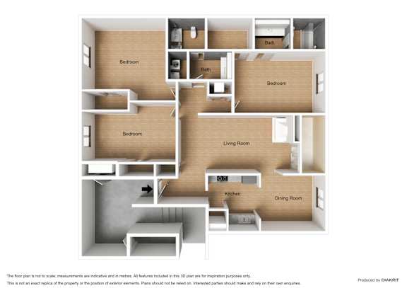 A diagram of a house layout with labeled rooms.