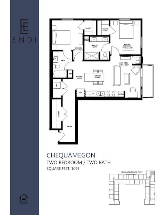 A floor plan for a Chequamegon property with two bedrooms and two bathrooms.