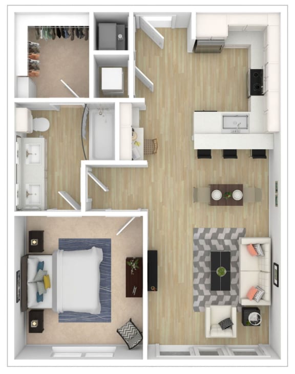 1 Bedroom Floor Plan at City View Apartments, Lansing, MI