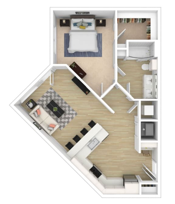 1 Bed 1 Bath Floor Plan at City View Apartments, Lansing, 48933
