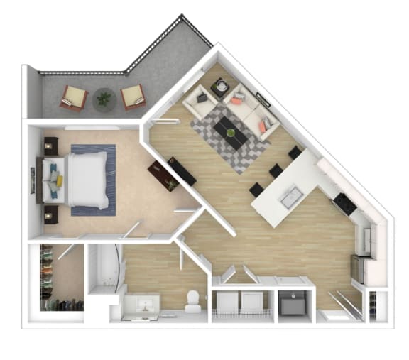 1 Bed 1 Bath Floor Plan at City View Apartments, Lansing, 48933