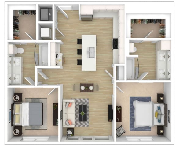 2 Bedroom 2 Bath Floor Plan at City View Apartments, Lansing, Michigan