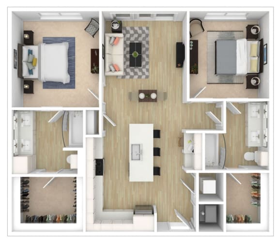 2 Bedroom 2 Bath Floor Plan at City View Apartments, Lansing, Michigan
