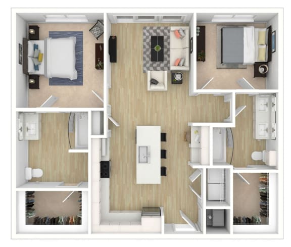 2 Bedroom 2 Bath Floor Plan at City View Apartments, Lansing
