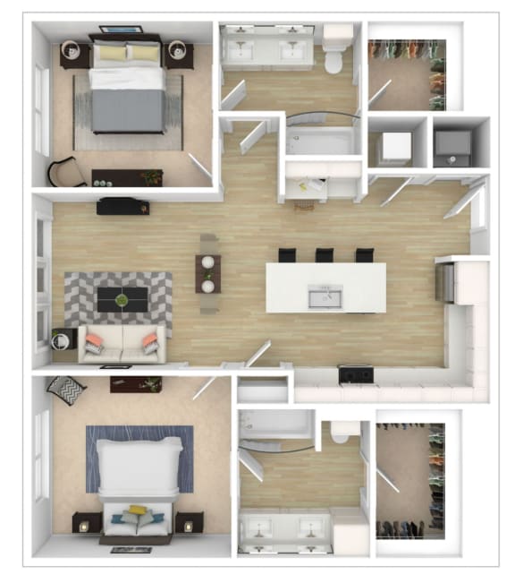 2 Bedroom 2 Bathroom Floor Plan  at City View Apartments, Lansing, 48933