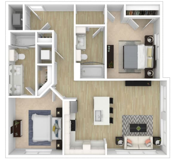 2 Bed Floor Plan at City View Apartments, Michigan