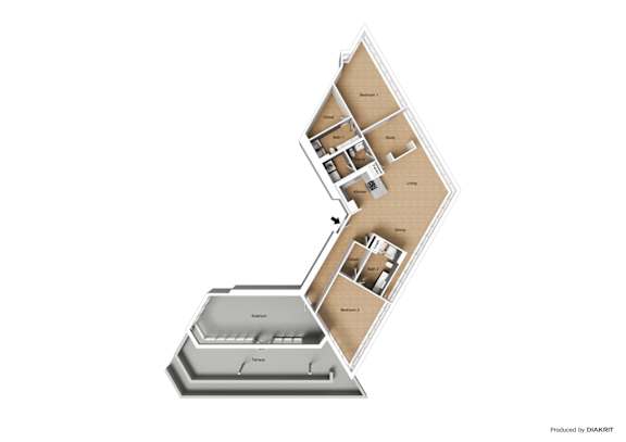 A cutaway diagram of a house showing the layout of the rooms.