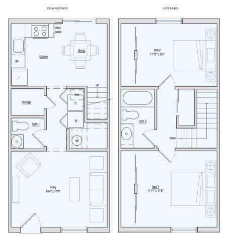 A floor plan shows the layout of a two-story house with labeled rooms and dimensions.