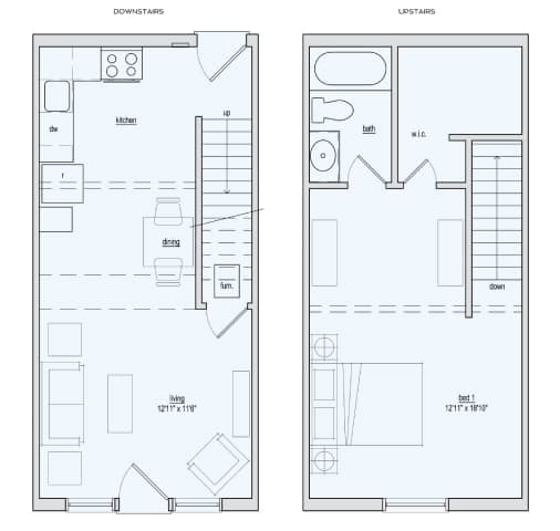A floor plan of a two-story house with labeled rooms.