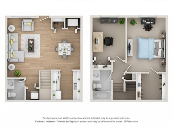 1Bedroom Townhome Floor Plan at Parkview Ridge Apartments and Townhomes, Michigan, 48317