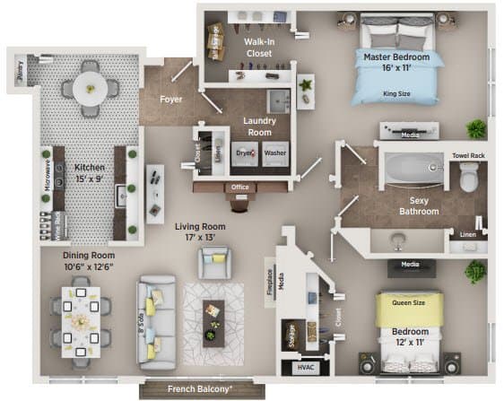 B Floor Plan at Regents Club of Troy, Troy, MI 48084