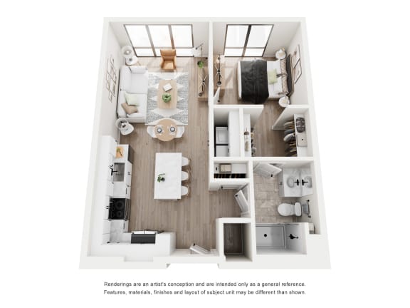 Floor Plan  A1B one bedroom 3D unit plan