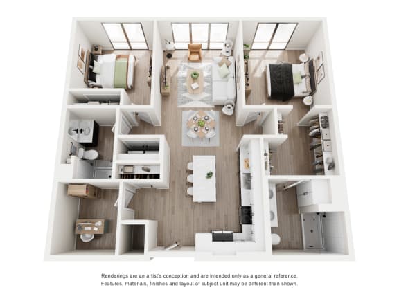Floor Plan  A 3D floor plan of B6 unit plan