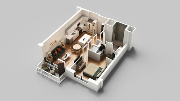 Floor Plan  a 3d floor plan of a one bedroom apartment