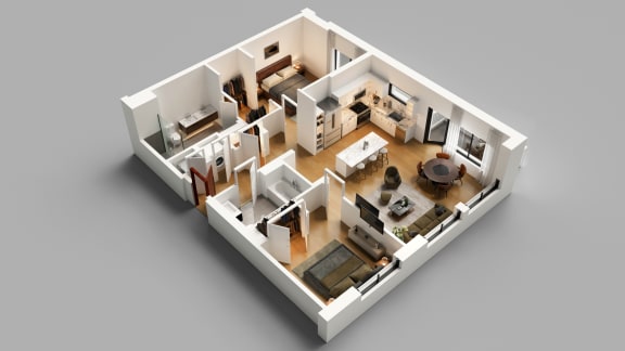 Floor Plan  a 3d floor plan of a two bedroom apartment