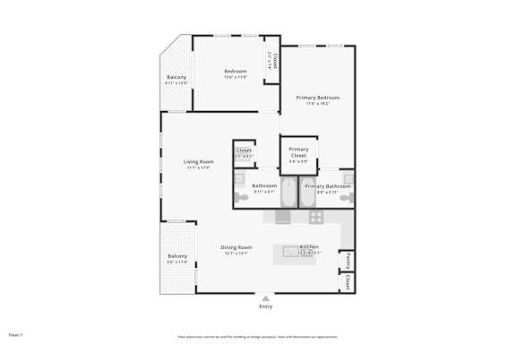A floor plan of a house with a living room, dining room, kitchen, and two bedrooms.