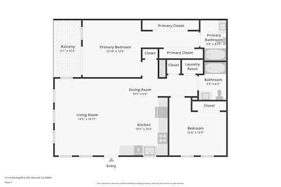 A floor plan of a property with a living room, dining room, kitchen, and multiple closets.