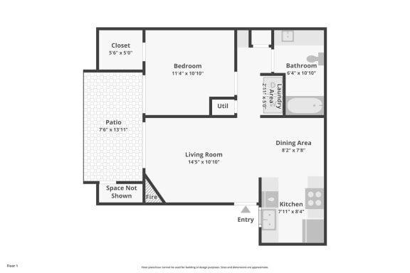 this floor plan is an approximation of a 1 bedroom floor plan