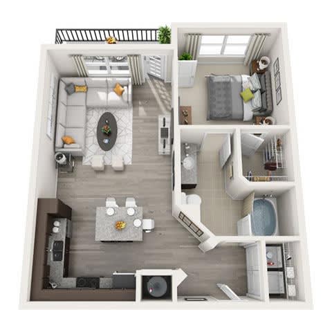 A1 737sqft floor plan at Pearce at Pavilion Luxury Apartments, Riverview, FL